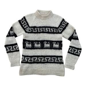 Vintage Handmade Bolivian Alpaca Cream & Dark Chocolate Brown Sweater Small